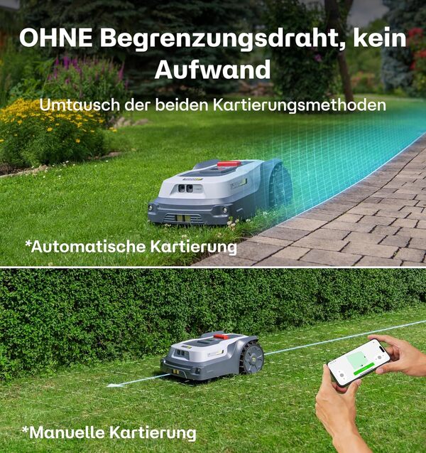 RoboUP Robot Tondeuse sans Fil Périphérique T1200Pro, Basculez Cartographie Auto et Manuel, Tonte Personnalisée, Tonte Précise des Bordures, Coupe en Parallèle Auto, Évitement d’Obstacles par IA