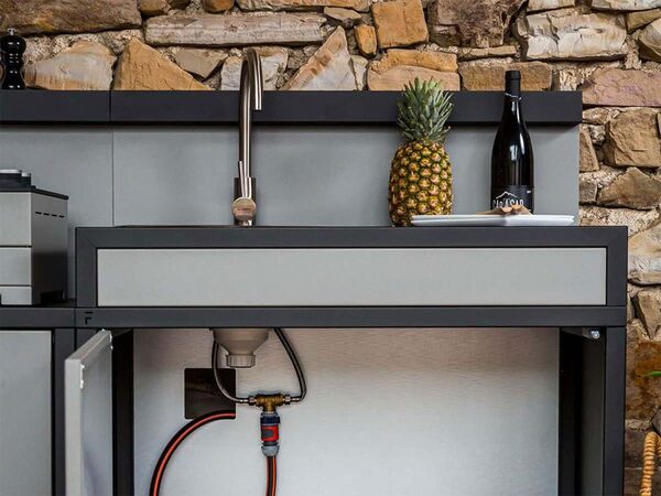 FORGE ADOUR Meuble de Cuisine extérieure Support évier Acier fermé Noir et Gris Clair