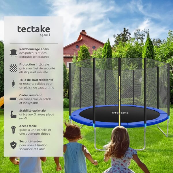 tectake® Trampoline de Jardin Extérieur Trampoline Rond avec Échelle, Filet de Protection & Tour rembourré, Enfants Adultes Certifié GS pour Une Sécurité Maximale - Diverses Tailles