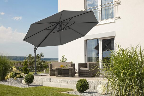 Schneider - Rhodes Grande - 789-15 - Parasol - Anthracite - 400 cm - Châssis en Aluminium - Toile en Polyester - 25,5 kg