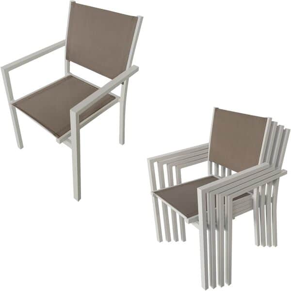 Salon de Jardin Bari en textilène Taupe 8 Places - Aluminium Taupe