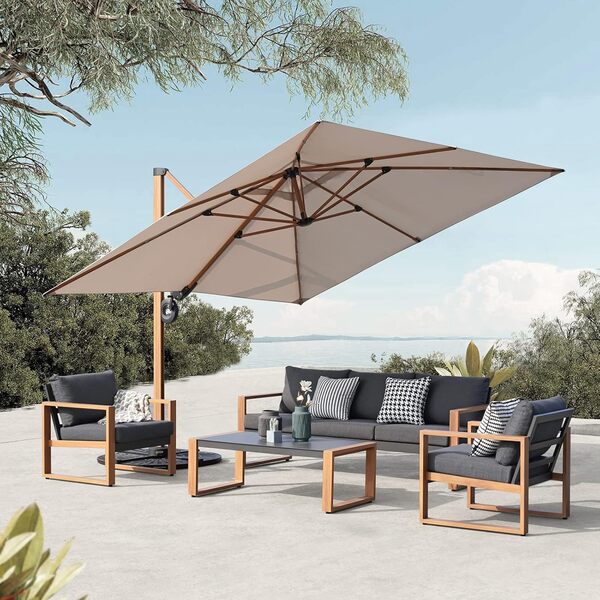 Grand patio Parasol de jardin avec base incluse, parasol déporté 3 x 3 m avec 8 baleines, parasol d'extérieur pour jardin (beige, carré)