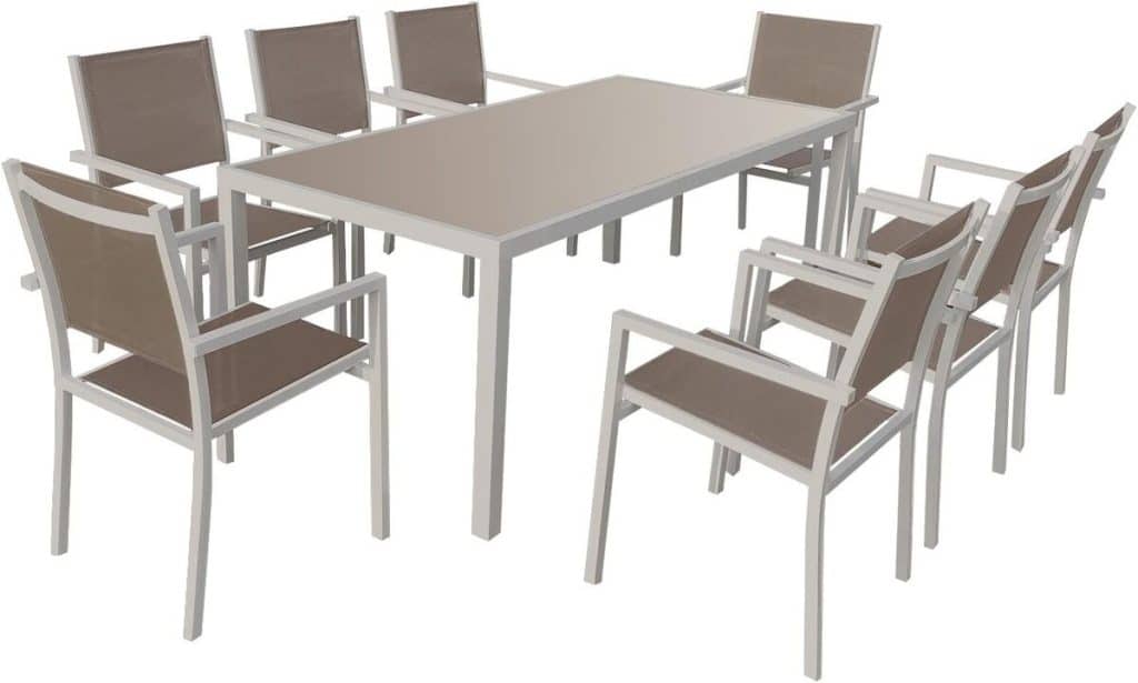 Test du salon de jardin Bari en textilène taupe 8 places