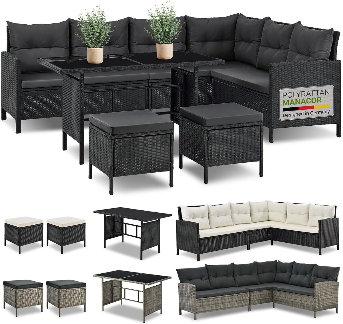 Test du salon de jardin Juskys Manacor en polyrotin noir : confort pour 7 personnes