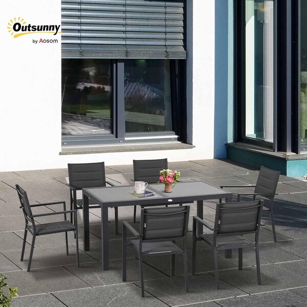 Outsunny Salon de Jardin extérieur en Aluminium et textilène Table Extensible 6 chaises empilables 6 Personnes - dim. Table 150/210L x 90l x 75H cm Gris