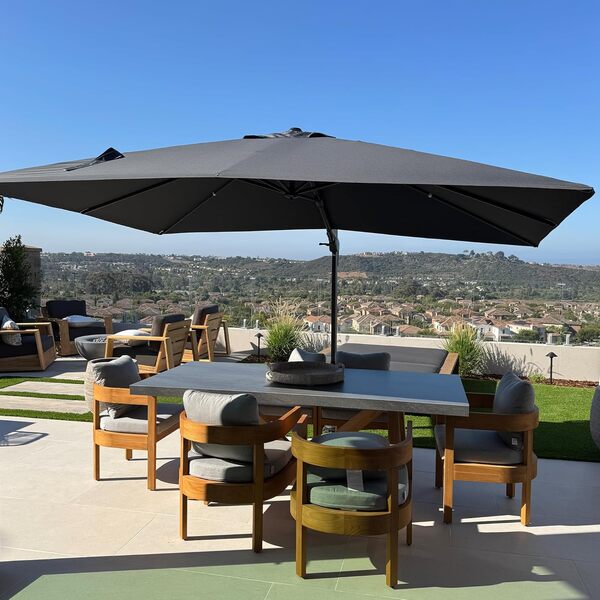 PURPLE LEAF Parasol Déporté Pivotant 2,5 × 3,5 m avec Base Croisée, Parasol de Jardin Extérieur Rectangulaire avec Tournez 50° des Deux Côtés et Rotation à 360°, Toile UPF 50+, Gris