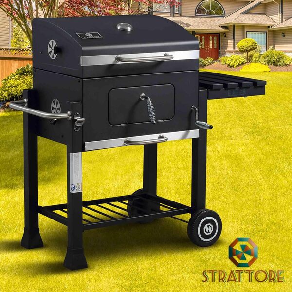 Strattore Charbon de Bois Réglable XL Barbecue au Charbon Barbecue sur Pied Barbecue de Jardin BBQ Gril en Fer
