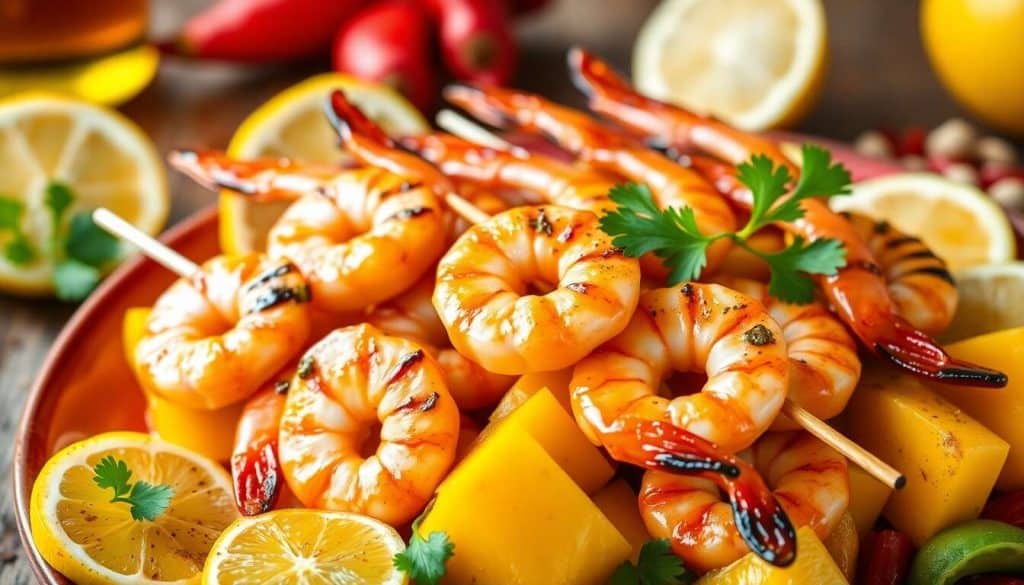 Crevettes épicées à la mangue, la folie tropicale en brochette