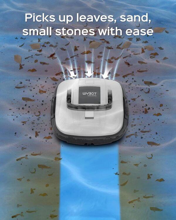 WYBOT Robot Piscine sans Fil pour Piscine Hors Sol Jusqu'à 80m², Stationnement Automatique | Double Motorisation Aspirateur Robot Piscine 100 Minutes d'Aspiration Puissante Robot Blanc