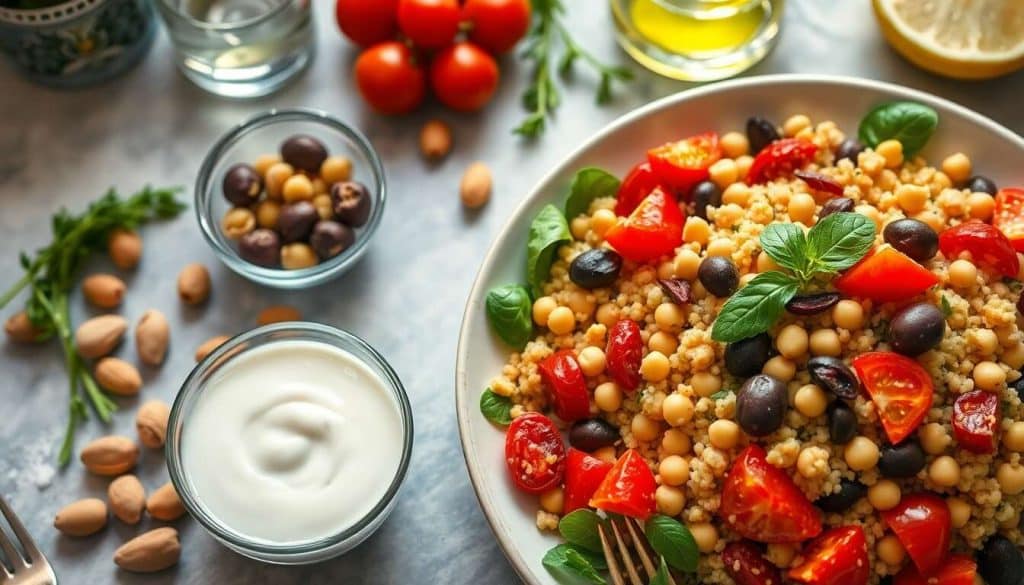 Salade méditerranéenne surprenante avec une vinaigrette au yaourt à la grecque