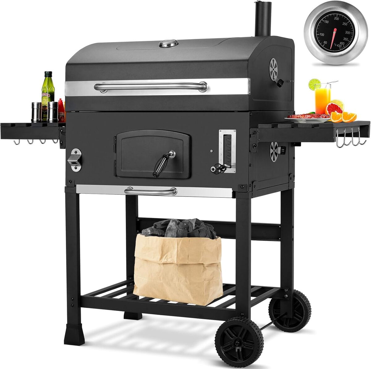 Test du barbecue fumoir XXL avec cheminée et thermomètre