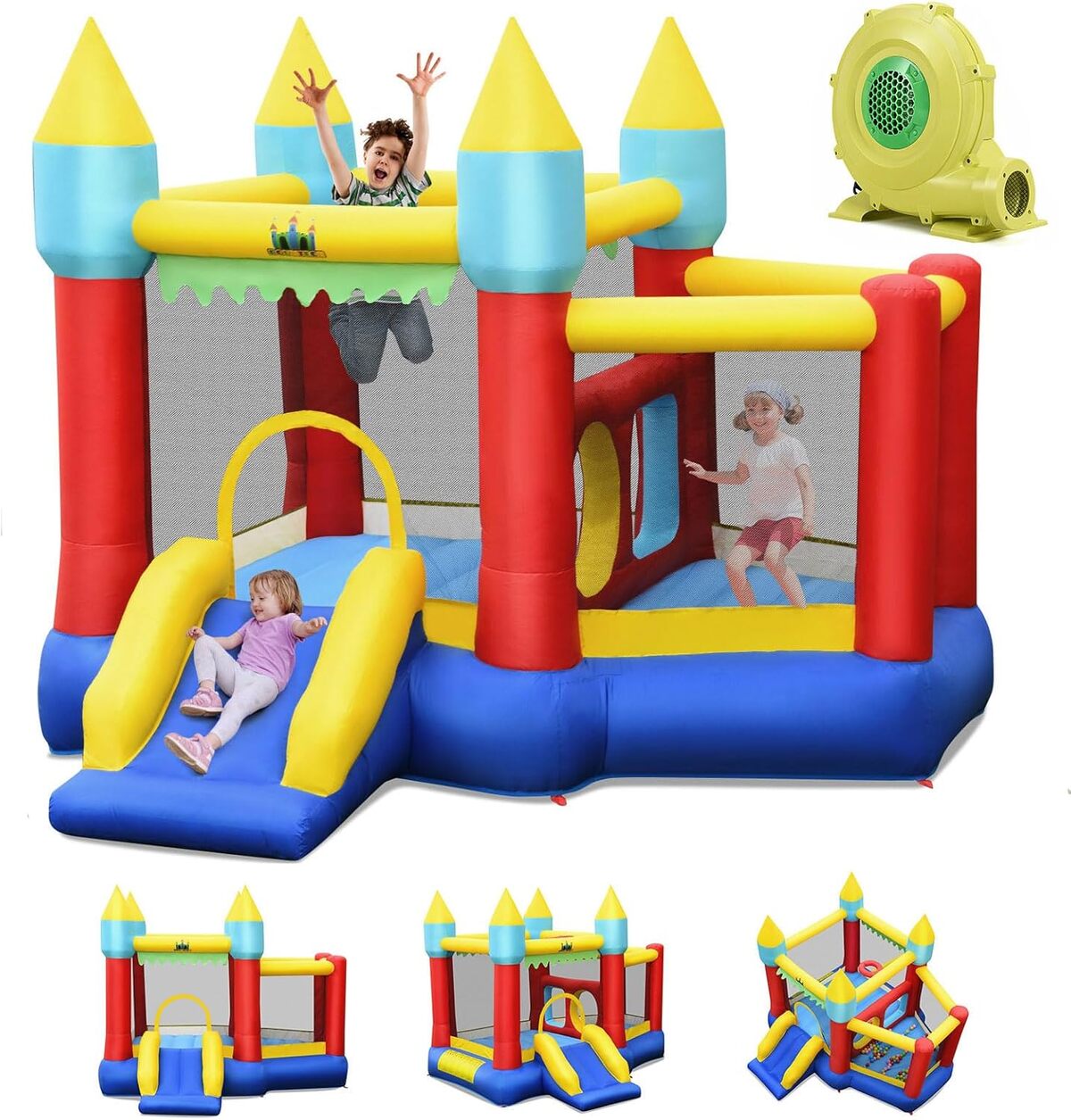 Test du château gonflable GOPLUS avec toboggan et panier de basket