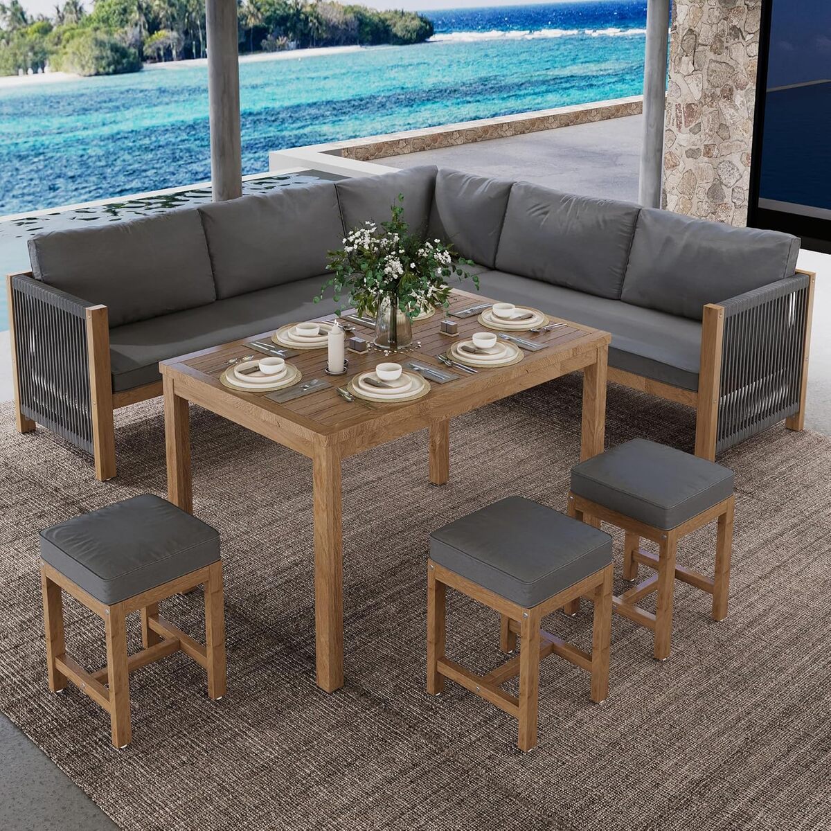 Test du mobilier de jardin Merax en acacia pour 7-8 personnes