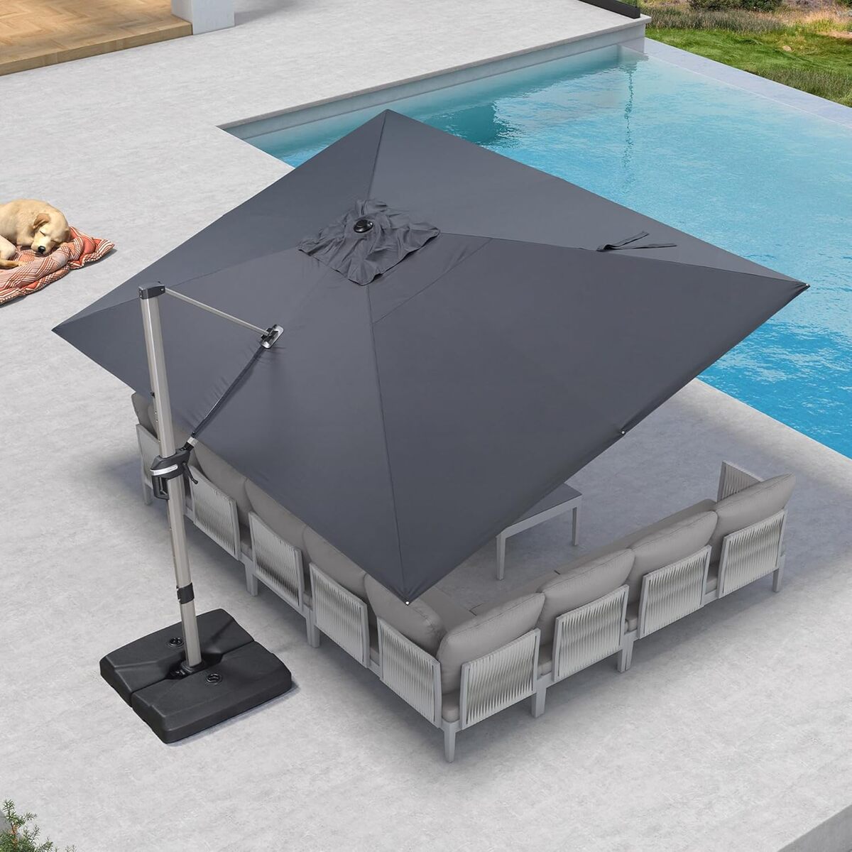 Test du parasol déporté Purple Leaf : 3 x 4 m, 360°rotatif, protection UPF 50+
