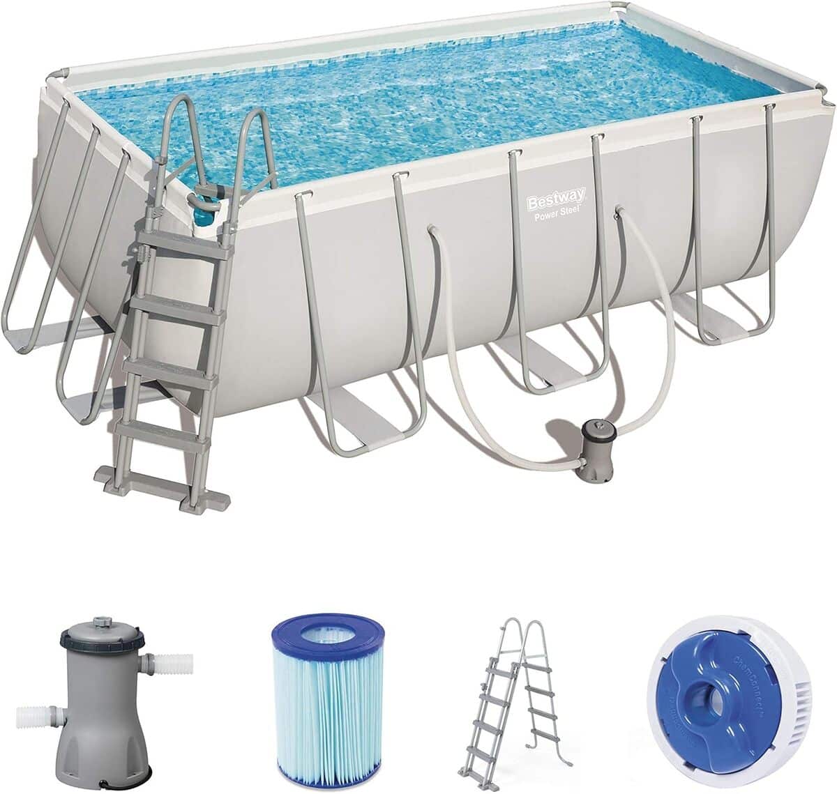 Test : piscine rectangulaire Bestway cadre acier et pompe 412x201x122 cm gris