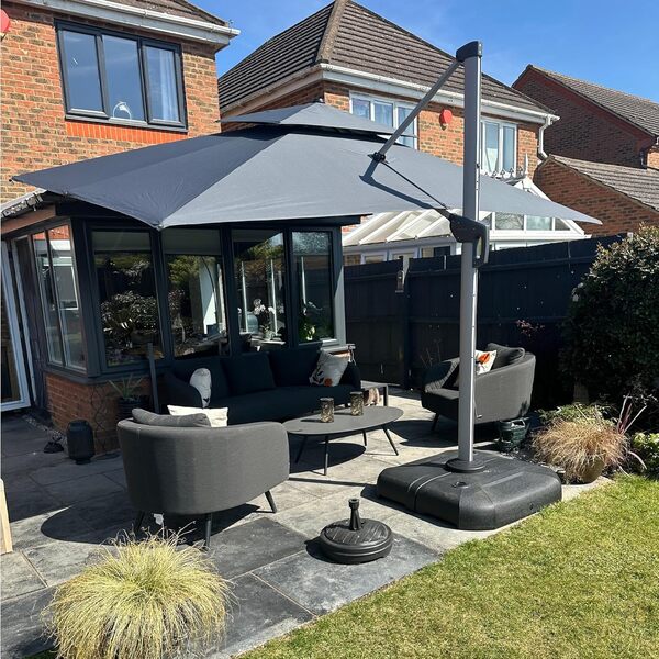 PURPLE LEAF Parasol Déporte 3 x 4 m Rectangulaire, Parasol De Jardin Extérieur Toit à Double Rotatif 360°, Armature de Parapluie en Aluminium, Avec Protection Solaire UPF50+, Pour Terrasses, Gris