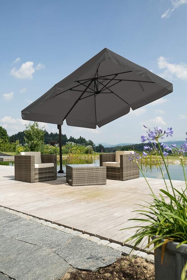 Parasol Schneider Rhodos, anthracite, carré 300 x 300 cm, 782-15, cadre en aluminium/acier, housse en polyester, 24 kg, anthracite