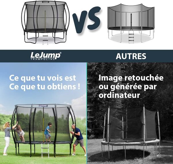 LeJump Trampoline Extérieur Ø 305/366 cm, avec Filet de Sécurité, Échelle, Design Citrouille, d'extérieur pour Le Fitness et Le Jardin avec Filet de sécurité pour Enfants et Adultes