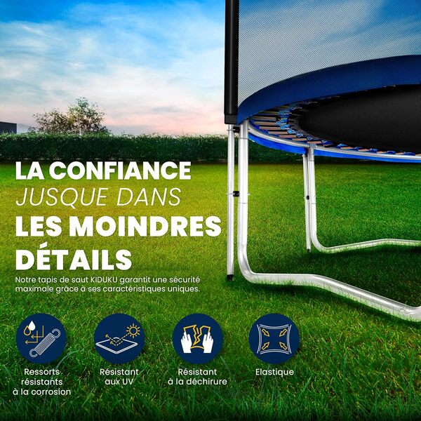 KIDUKU® Trampoline Ø 244/305/366/427 cm | Kit Complet avec Filet de sécurité, échelle, Housse de Bord, ancrage au Sol et Accessoires | Trampoline de Jardin pour Enfants Charge maximale 150 kg