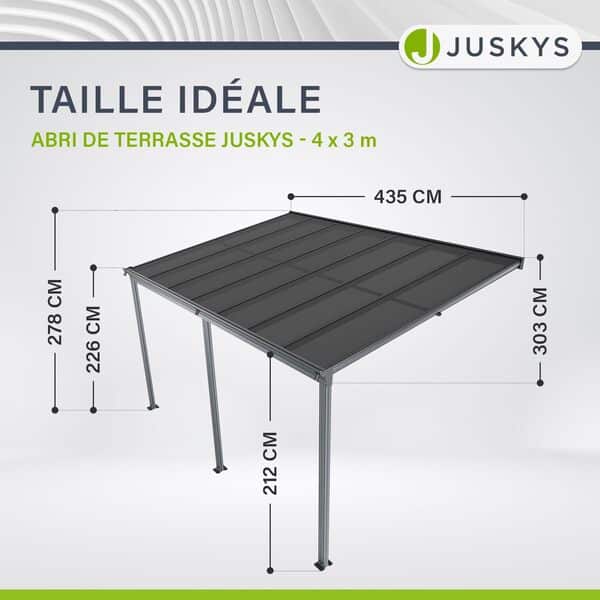 Juskys Toit de terrasse Borneo 4 x 3 m – Protection Solaire en Aluminium dotée de plaques alvéolaires Transparentes – Toit de terrasse pour Montage Mural de Couleur Anthracite
