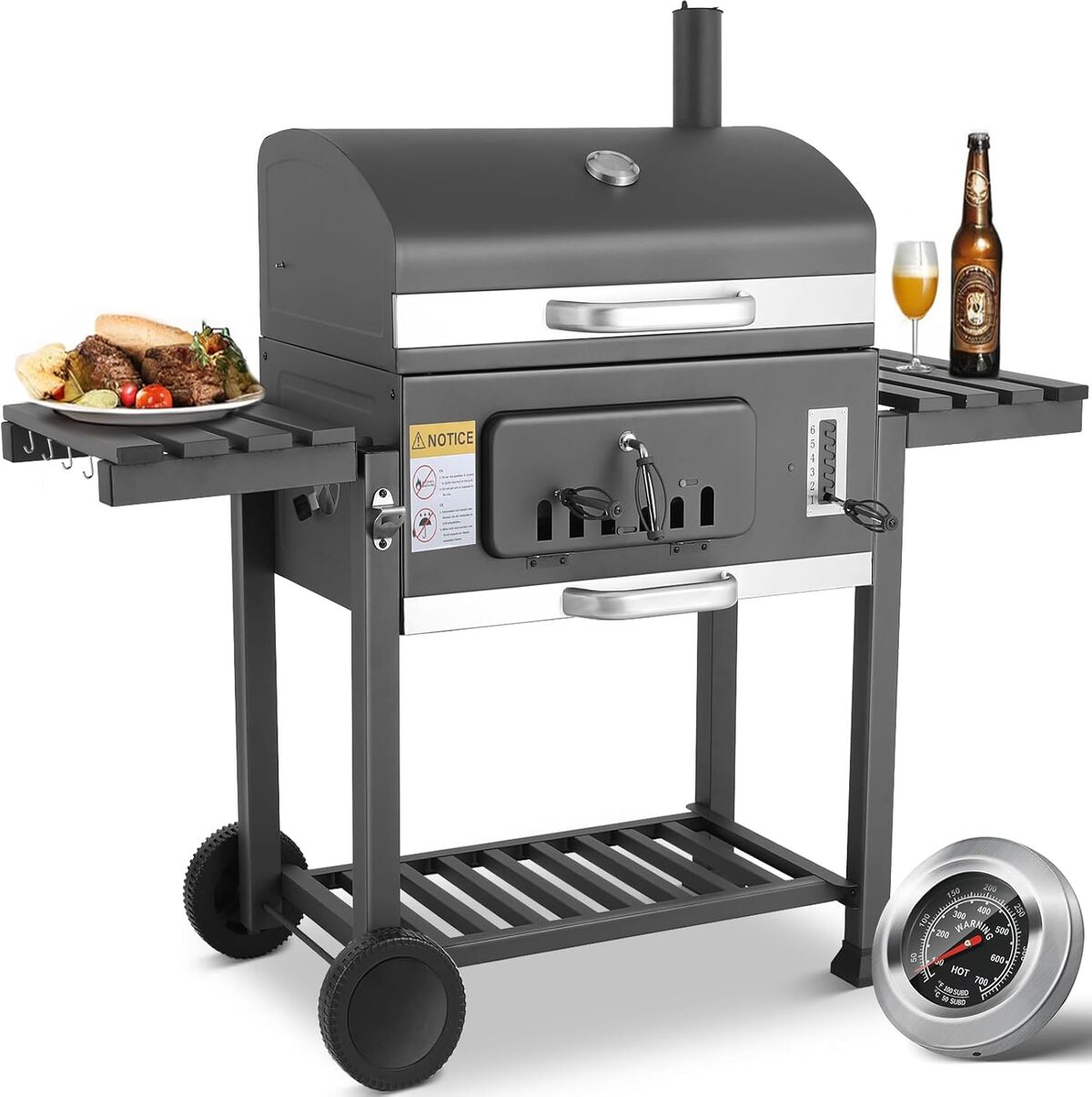 Test : barbecue charbon XXL avec cheminée et thermomètre