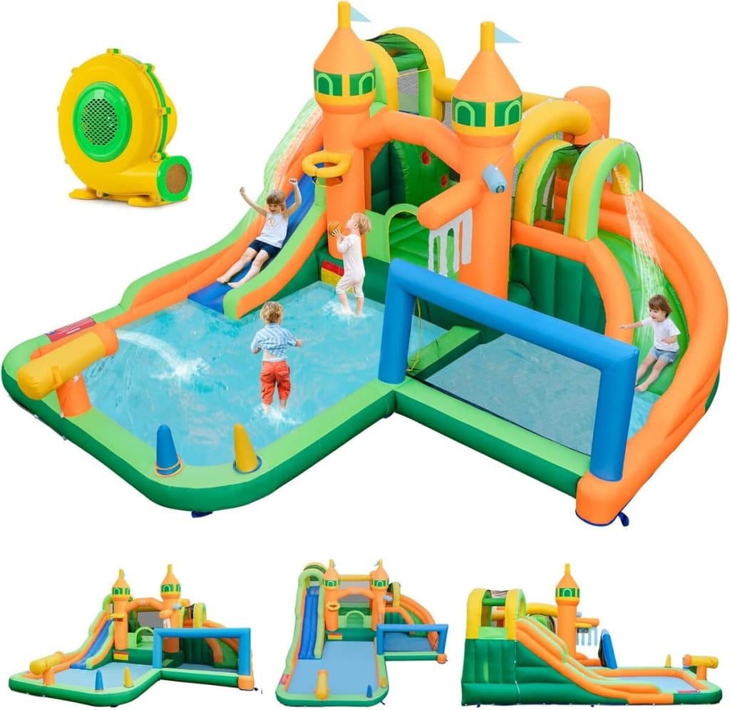 Test : château gonflable Goplus 9 en 1 extérieur avec toboggans et piscine