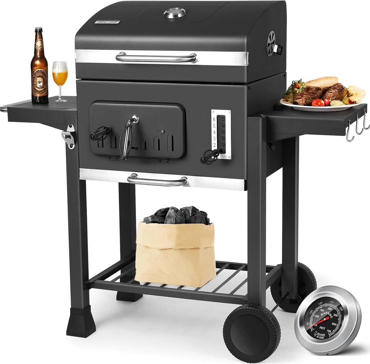 Test du barbecue fumoir XXL noir de chariot à charbon