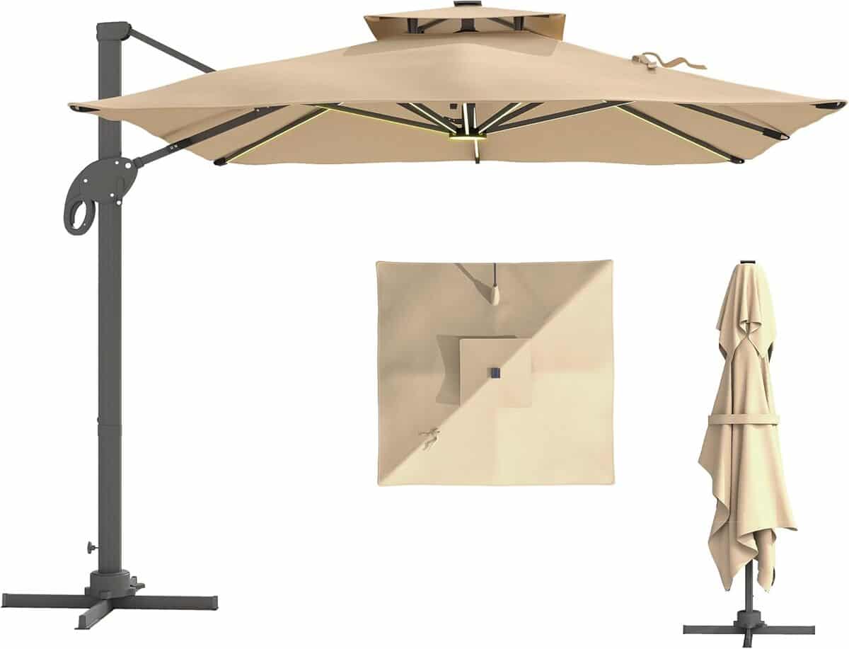 Test Outsunny parasol LED rectangulaire pivotant 3x3 m