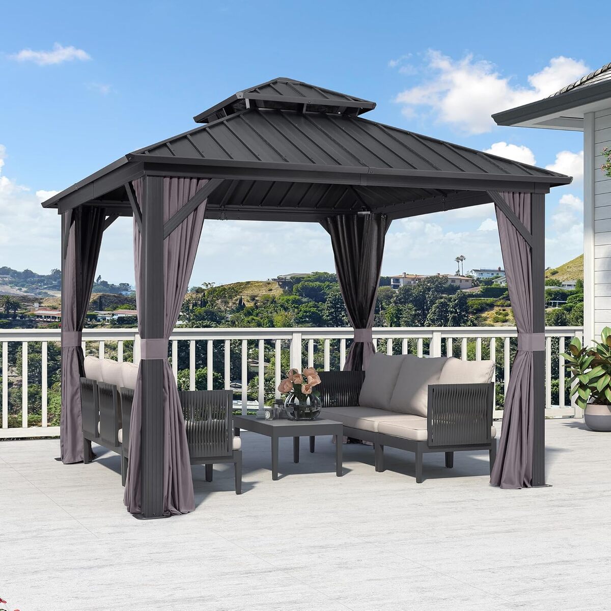 Test : pergola Purple Leaf 3x2, 4 m avec moustiquaire et rideaux