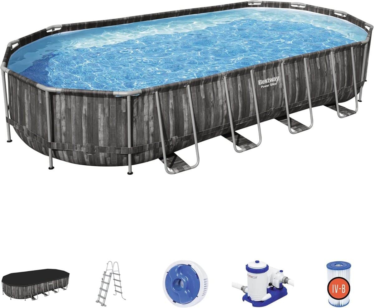 Test piscine hors sol Bestway Power Steel décor bois