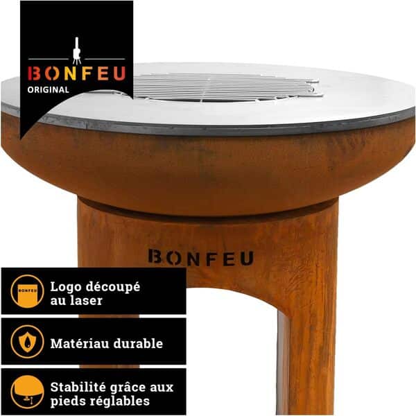 BonFeu BonBiza Foyer Ouvert pour Le Jardin - brasero & Foyer - en Acier Robuste - avec Grille & plancha pour Cuisiner - avec Grill - 80x80x100cm