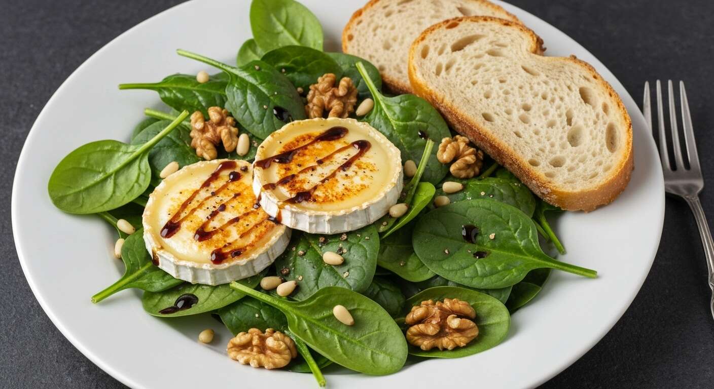 Salade mystique d'épinards et chèvre chaud enrobé de miel de truffe