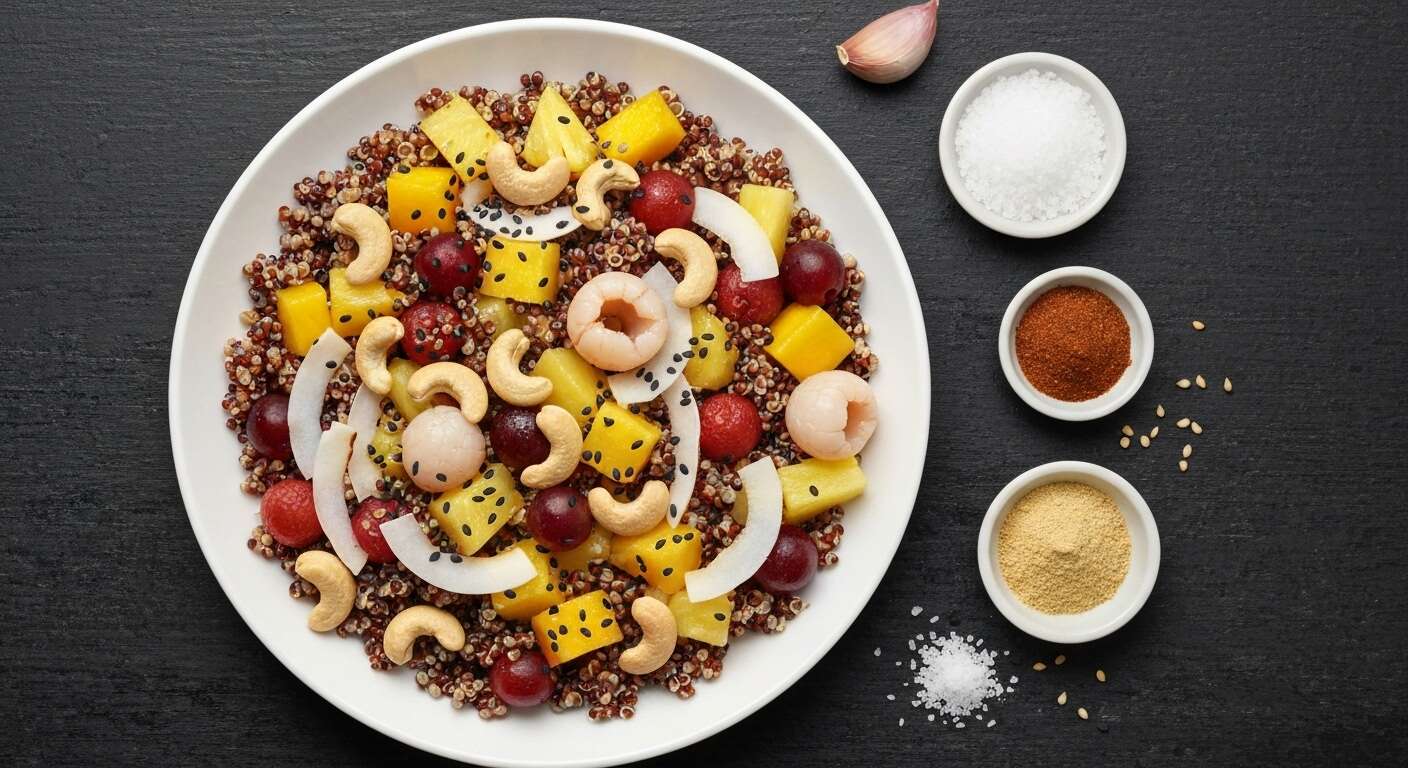Explosion de couleurs : salade exotique aux fruits tropicaux et vinaigrette épicée
