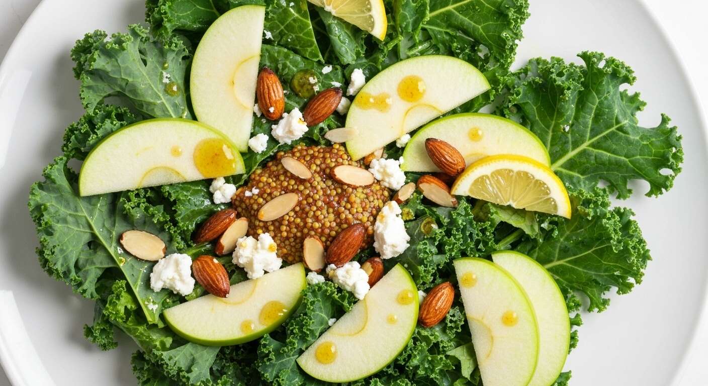Salade surprenante de chou kale, pomme verte et amandes effilées caramélisées