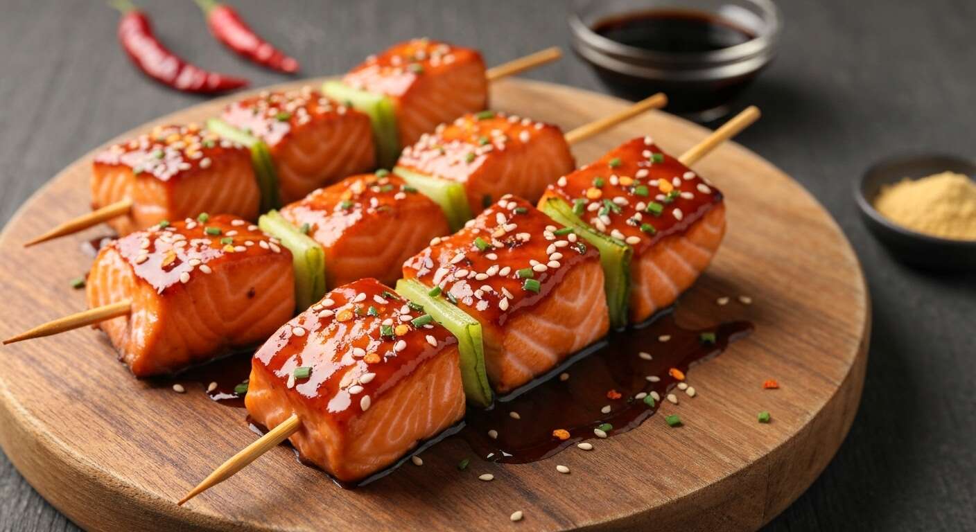 Brochettes de saumon à la sauce teriyaki explosive