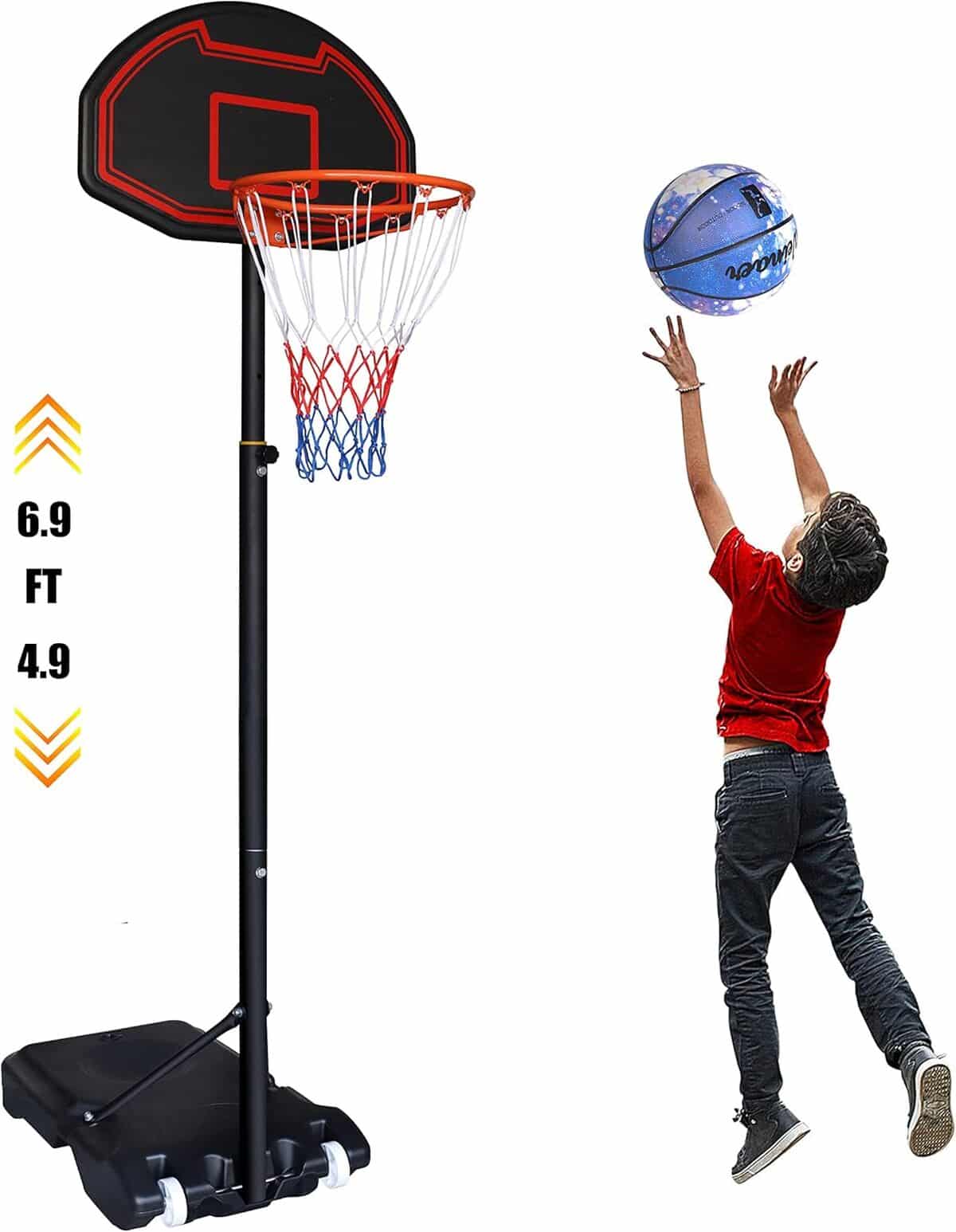 Test du système de basket-ball portable réglable 111 cm rouge/blanc
