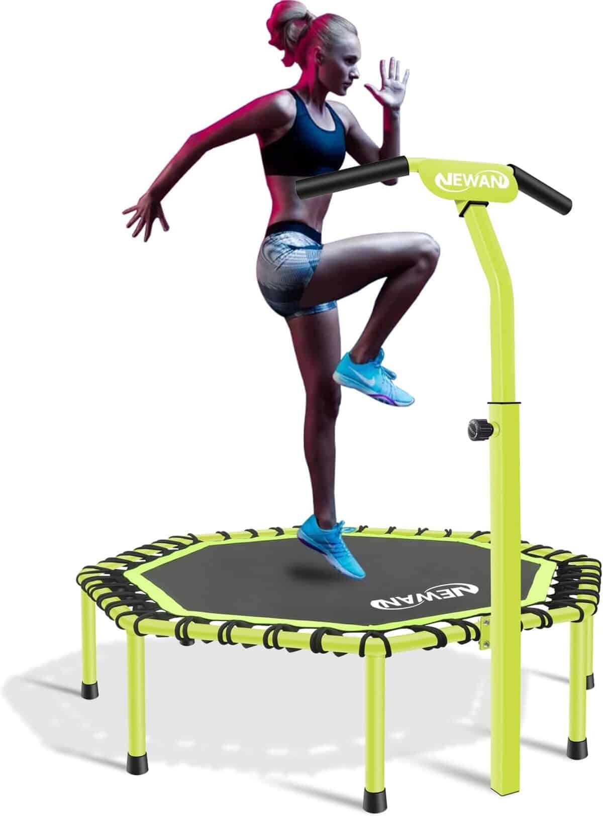Test du trampoline de fitness Newan 121, 9 cm avec guidon réglable, vert