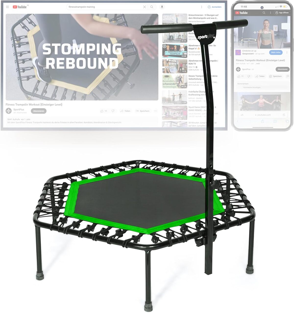 Test du trampoline Sportplus : corde Bungee et rebords inclus
