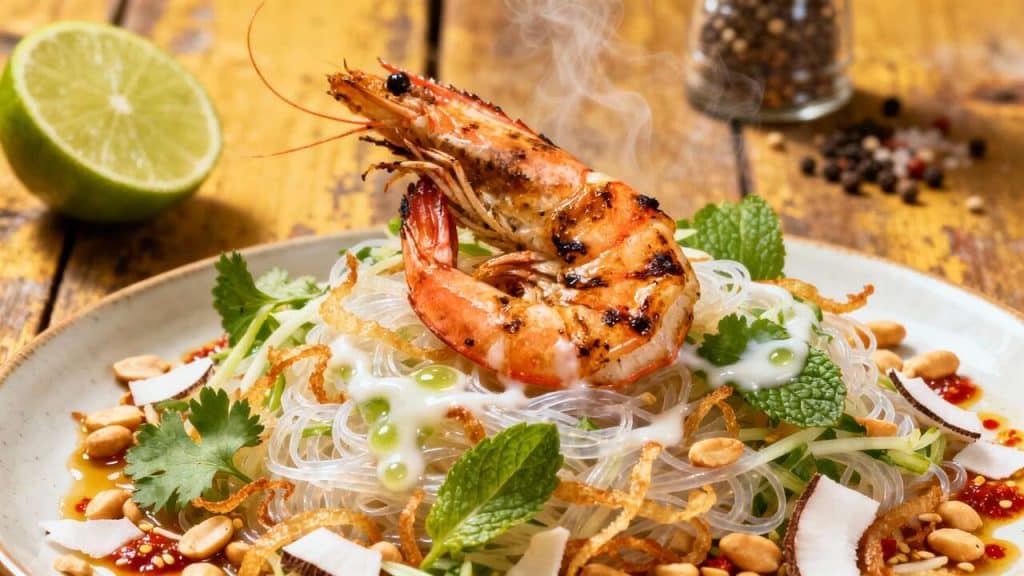Évasion envoûtante : salade thaï aux crevettes, citron vert et coco