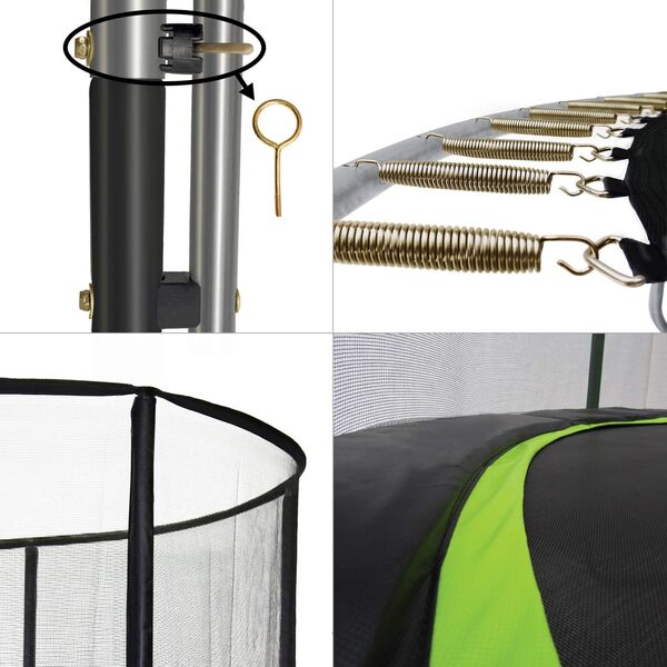 Kangui - Trampoline PUNCHI ALOE + échelle + couverture de propreté et kit d'ancrage - Vert et noir - Ø300cm - 360cm - 430cm