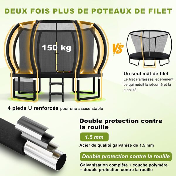 Devoko Trampoline Extérieur Ø 228/305/366/427 cm, pour Enfants, avec Filet de Sécurité, Couverture de Protection, Design Citrouille, Capacité de Charge 150 kg