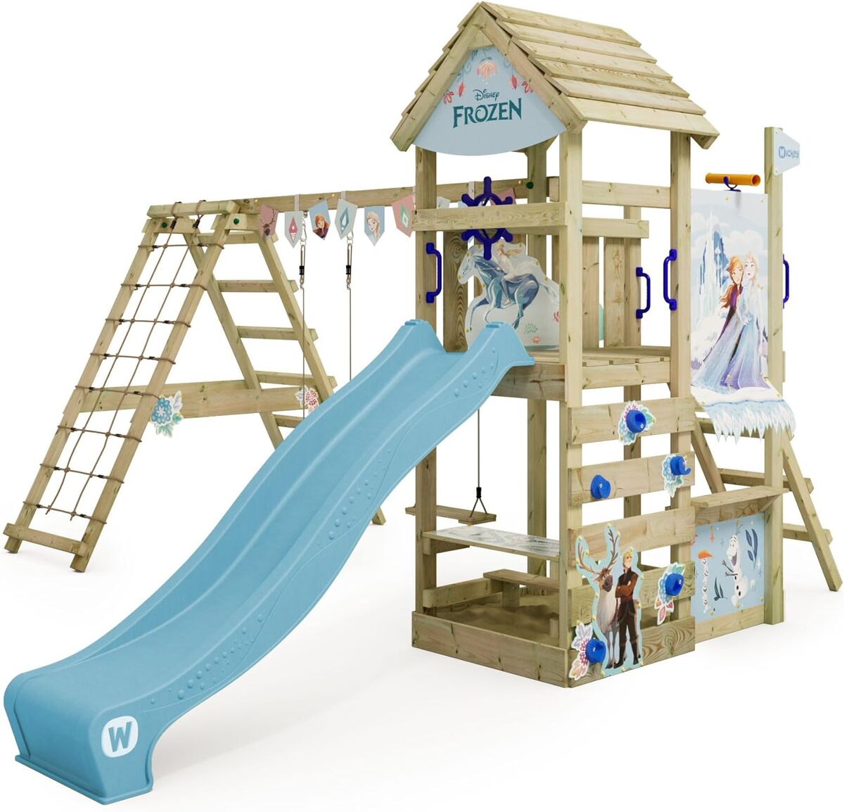 Test de l'aire de jeux Disney La Reine des Neiges de Wickey : tour d'escalade en bois pour enfants