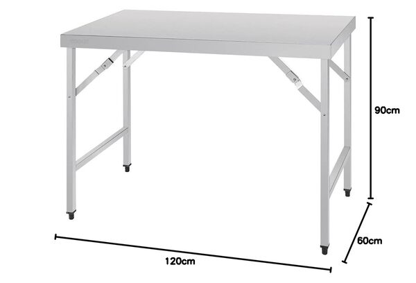 Vogue Table pliante en acier inoxydable poli, taille : 900 (H) x 1200 (L) x 600 (P) mm, utilisation intérieure et extérieure, CB905
