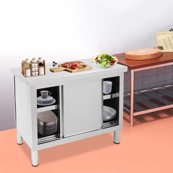 Meuble INOX Cuisine,- 100x50cm Table INOX Professionnel Rangements sur Pied de Cuisine- 3 étages - Table de Travail en Acier Inoxydable - Résistante aux intempéries Commerciale