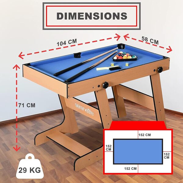 SereneLife Table Multi-Jeux 2-en-1/4-en-1/5-en-1 – Baby-Foot, Air Hockey, Ping-Pong, Billard, Shuffleboard – Table de Jeux d’Arcade Familiale, Accessoires Inclus (sur Pied)