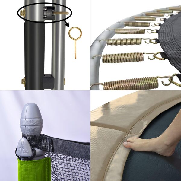 Kangui - Trampoline JUMPI Taupe/Vert - Ø 250-305 - 360-430 cm + Filet + Échelle + Bâche de Protection + Kit d'ancrage