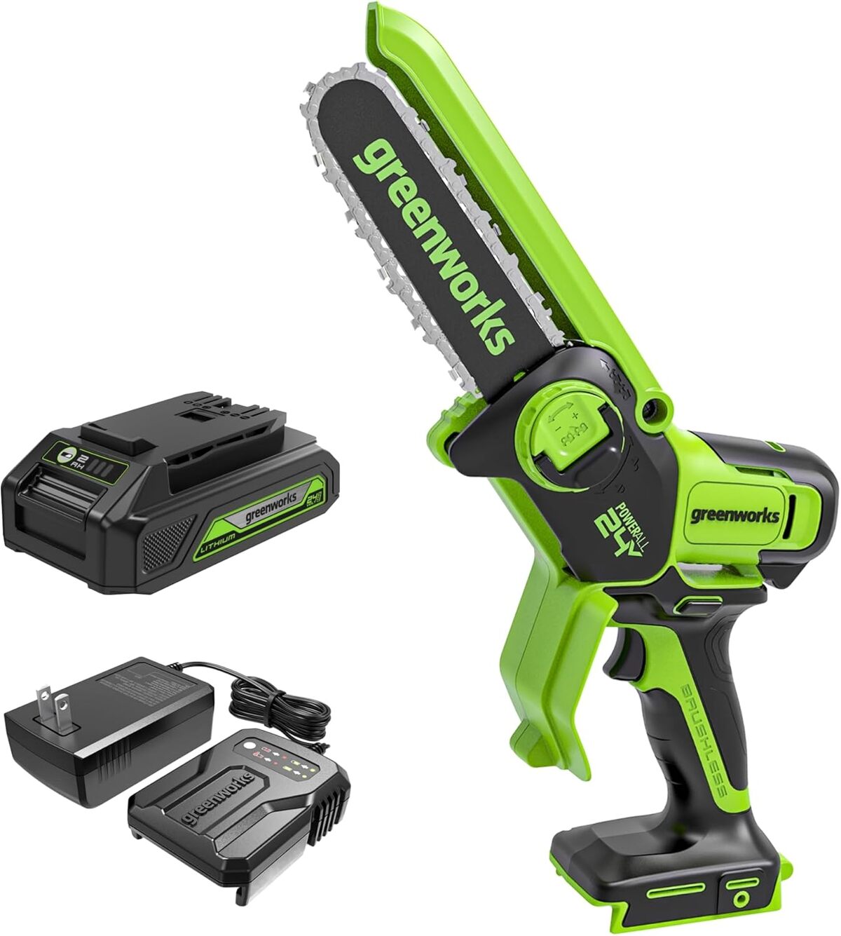 Test de la mini tronçonneuse Greenworks 24 V sans balais