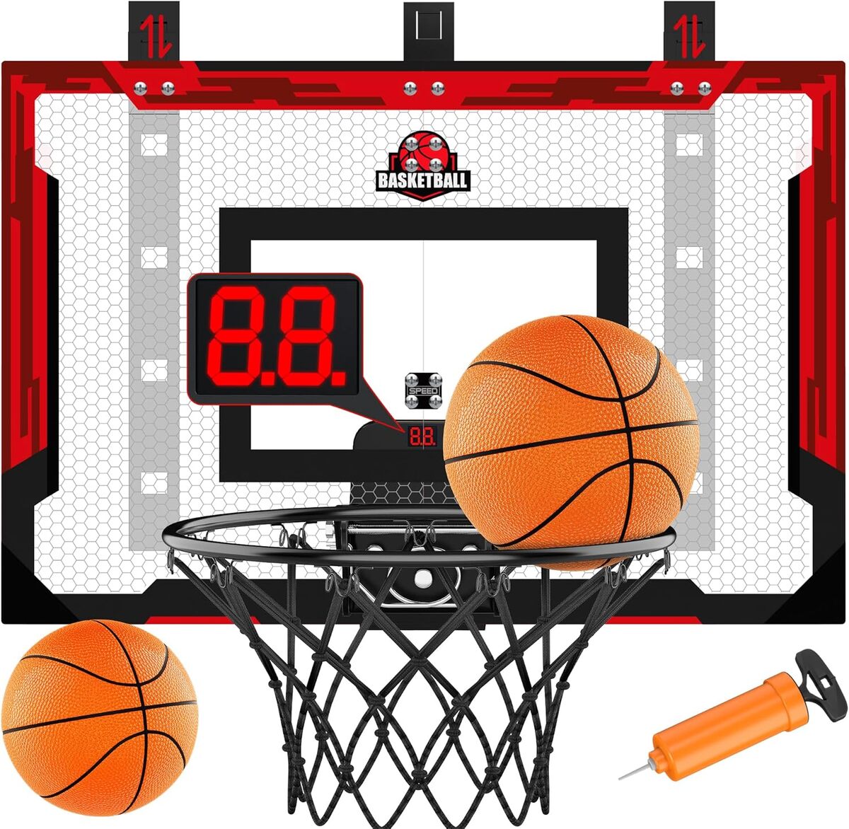 Test du panier de basket-ball d'intérieur réglable 61 x 40, 6 cm – cerceau avec tableau et balles