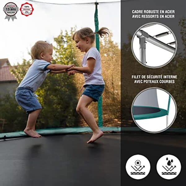 Découvrez notre test complet du trampoline Ultrasport Deluxe 430 cm avec filet sécurisé et échelle : robustesse, sécurité et plaisir pour les petits et grands  !