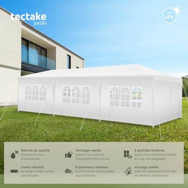 Découvrez notre test détaillé de la tonnelle tectake 9x3 m avec protection UV. Analyse complète de la structure robuste, avantages et performances pour votre jardin. 